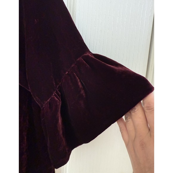 Peek Fleur Des Champs Dress Girls Sz 12 crushed velvet Burgundy Holiday silk - Picture 3 of 8